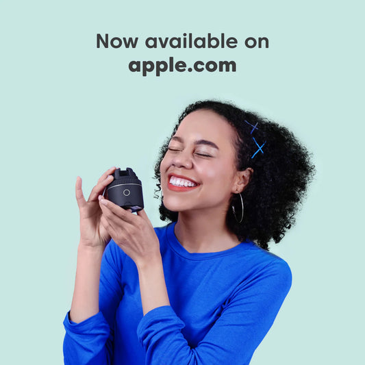Creator holding a Pivo Pod beneath text announcing availability on Apple.com