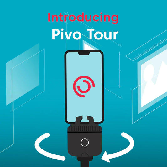 Pivo Tour app on a smartphone mounted to a rotating Pivo Pod