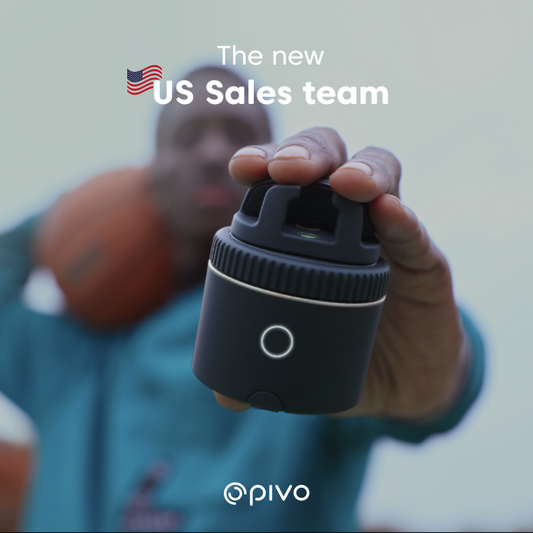 Hand holding a Pivo Pod beneath text announcing the new U.S. sales team