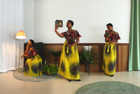 Woman demonstrating a Pivo Pod’s motion tracking in a living room