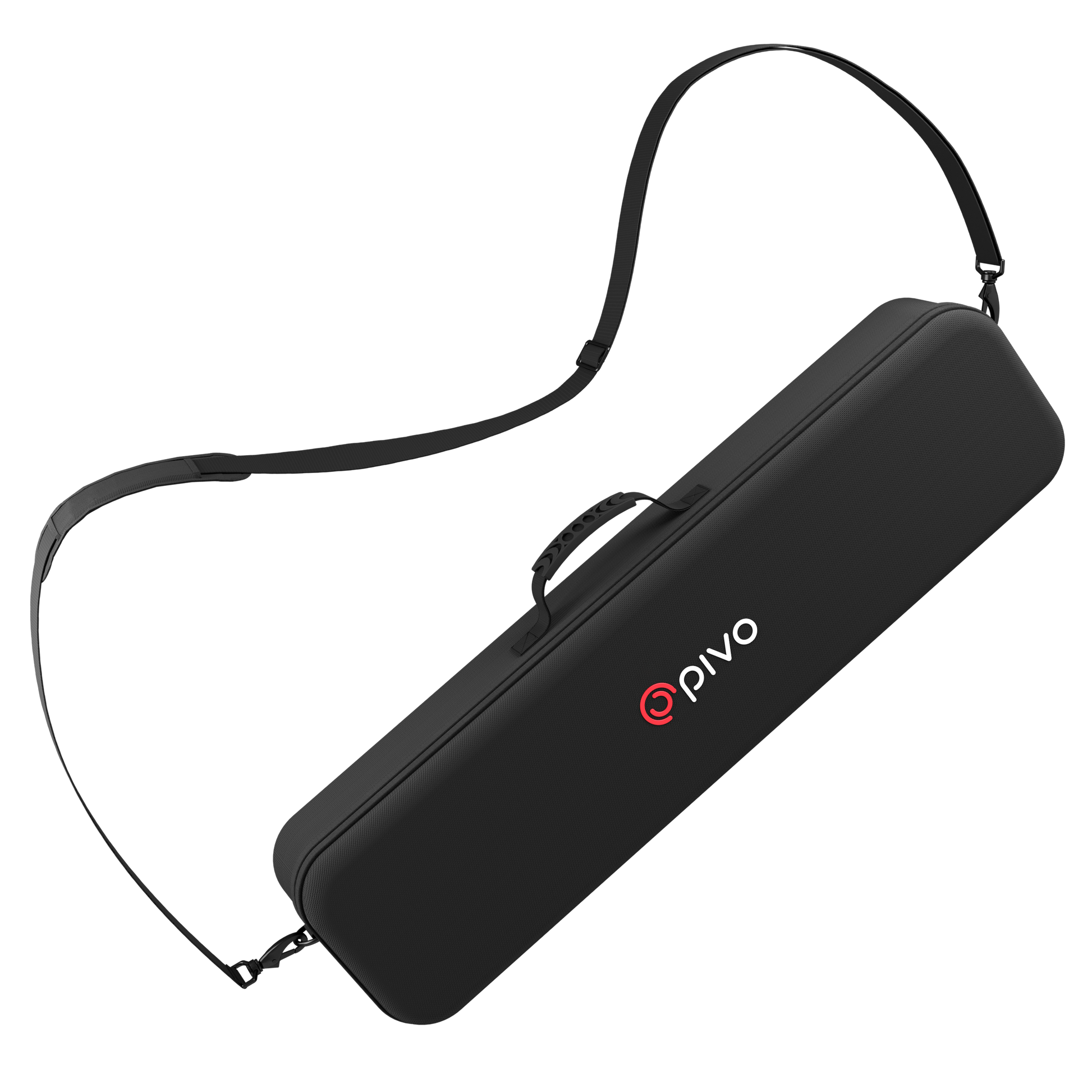 Pivo Pro black carrying case with shoulder strap for smartphone auto tracking device